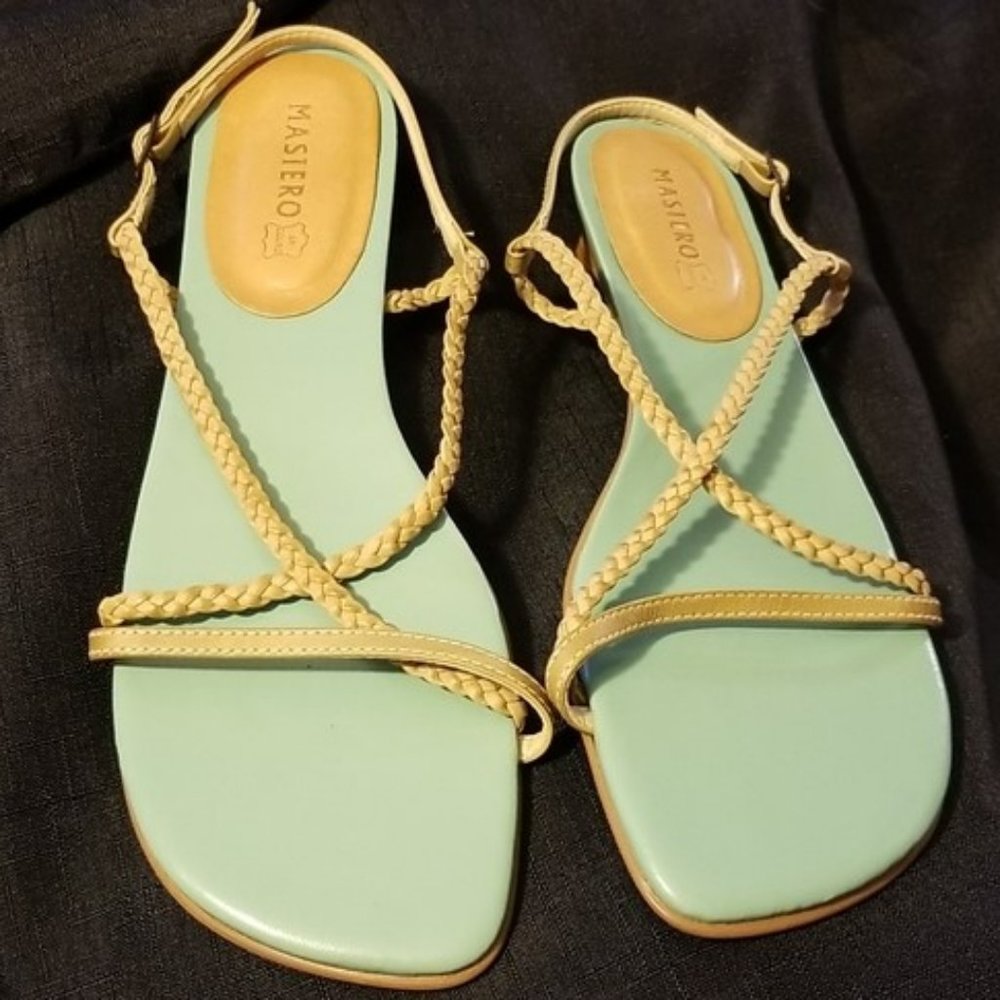 Masiero Tan and Teal Leather Sandals Size 9
